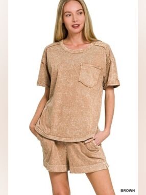 Zenana Halo Snow Washed Exposed Seam Top & Shorts Set- Sensory- Friendly